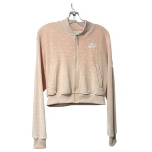 Nike Air Cropped Bomber Jacket Pink Allover Logo Zip Up Women’s Small